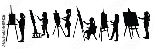 Drawing child artist silhouettes illustration set