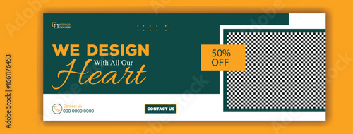 Design Promotion with 50 Percent Off Offer and Contact Us Button
