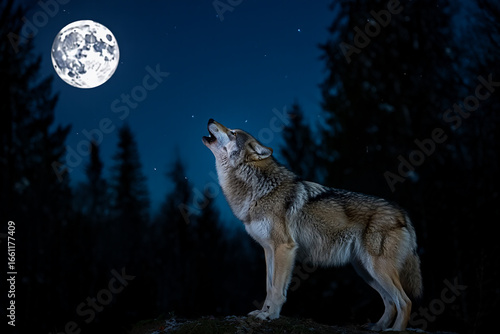 A fox barks at the moon in the middle of the night.