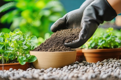 Gardening Activity With Soil and Potted Plants in a Creative Layout.