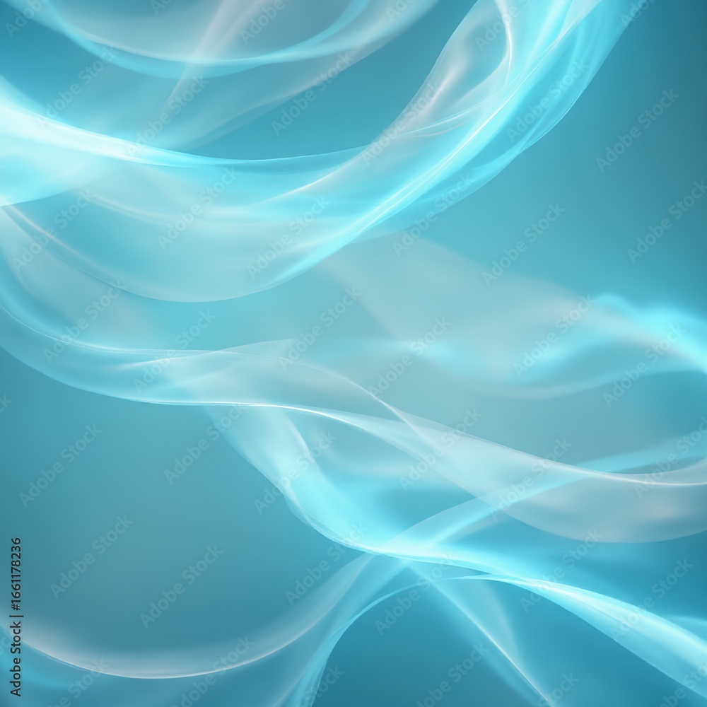 Obraz premium An elegant, abstract background of flowing, translucent ribbons of light in a serene teal color. This modern, fluid design suggests technology, energy, or gentle motion.