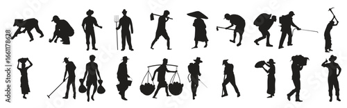 Set farmer silhouette vector illustration