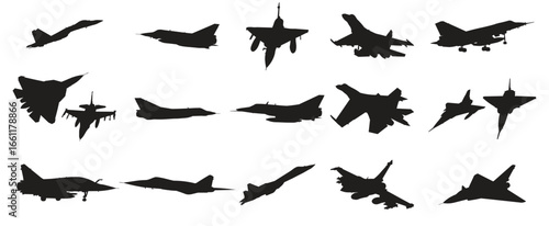 Set fighter jets silhouette vector illustration