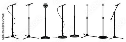 Microphones on counters and microphones and stands