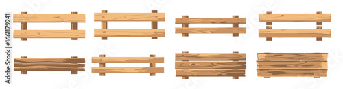 set of bundle illustration of wooden planks on a wooden pole stick. isolated on a white background.
