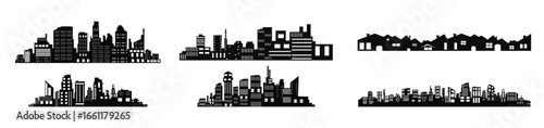 Set of city silhouette in flat style modern urban