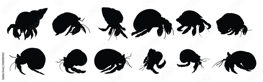 Fototapeta premium Set of hermit crab silhouettes