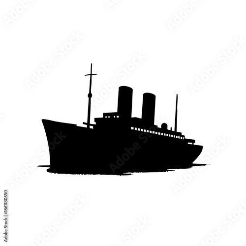 Vintage ship silhouette in black on a white background  