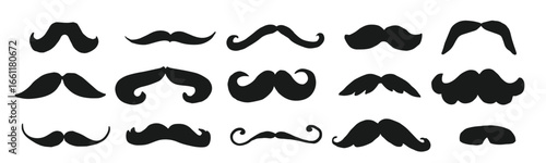 Set of black mustache icons on white background vector