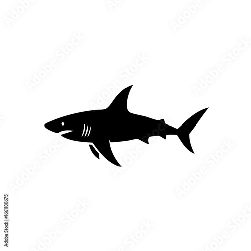 Black silhouette of a shark swimming in the ocean water  