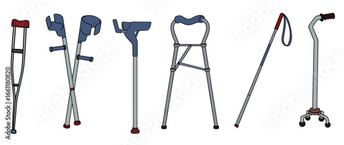Set of crutches vector illustration isolated on white
