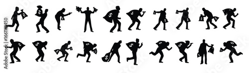 Set of illustrations of robber silhouettes