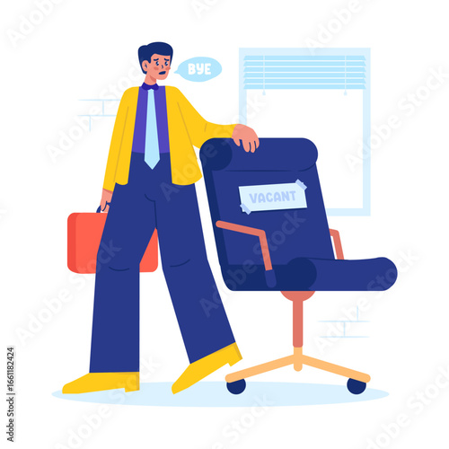 Male office worker leaving vacant chair vector illustration