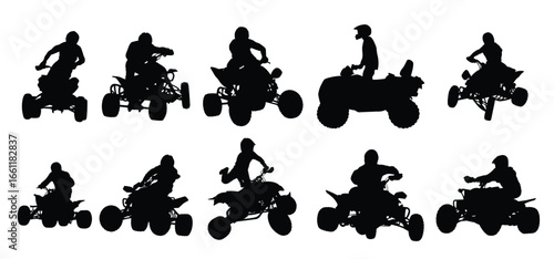Set of riding atv silhouettes vector