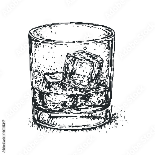 Glass of whiskey with ice cubes sketch