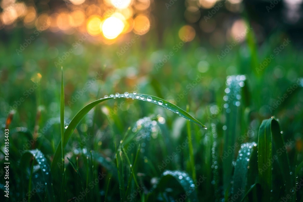 Fototapeta premium Morning Dew Drops on Green Leafs