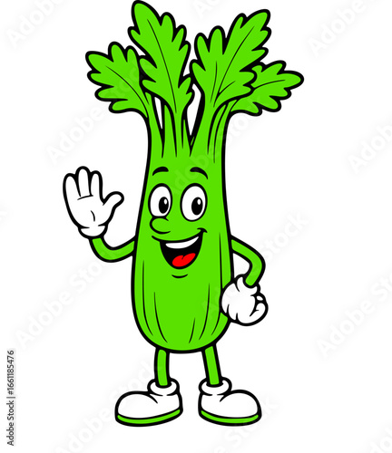 Vector Illustration, Mascot or Character, Celery Cartoon, Transparent Background PNG