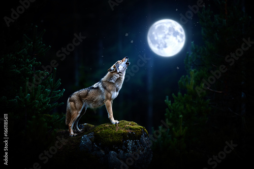 A fox barks at the moon in the middle of the night.