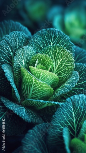 Lush Green Cabbage Leaves Growing in a Garden During the Bright Afternoon Light