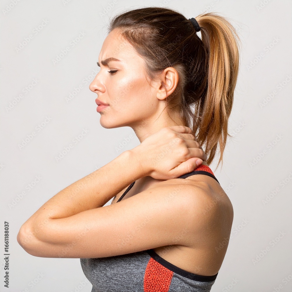 Fototapeta premium Woman Holding Her Neck in Pain Sports Injury.