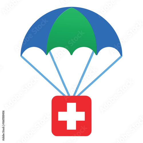 Medical Aid Delivery with Parachute Symbolizing Urgent Healthcare Supply and Emergency Assistance Reaching Affected Areas Representing Support for Healthcare Services
