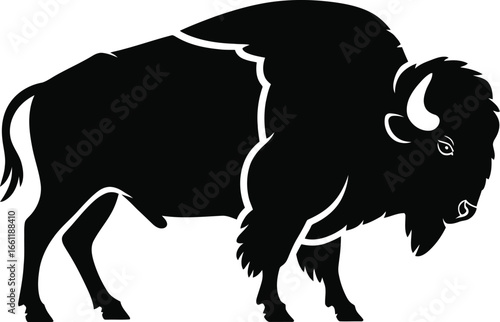 Majestic black bison silhouette buffalo white