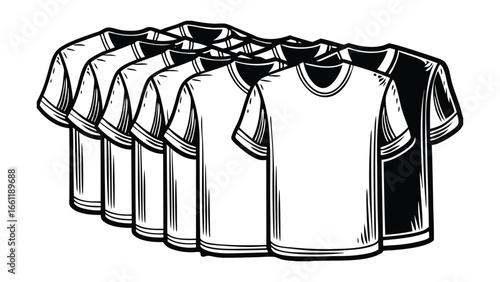 Vector art of group of t-shirts neatly stacked together, showcasing a mix of white and black colors.