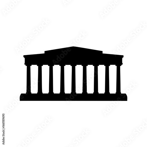 Silhouette of ancient Greek temple Parthenon with columns against a white background