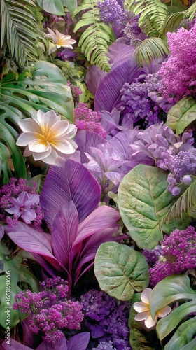 Vibrant Tropical Floral Arrangement Showcasing Diverse Plants and Colors in a...