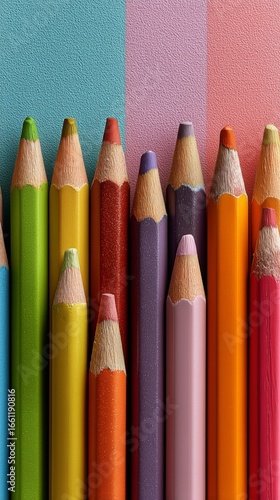 Colorful Collection of Pencils Arranged Neatly on a Pastel Backdrop at a Crea...