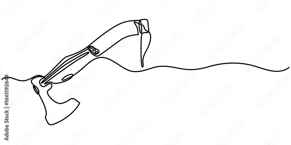 Obraz premium Continuous one line drawing axe vector illustration, One line drawing illustration of axe. Single line of lumberjack concept. Editable outline. 