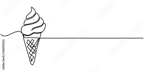 Ice cream continuous one line drawing of outline vector illustration, Ice cream minimalism design. 