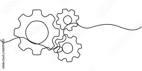 Setting continuous one line drawing vector  Gears wheel symbol technology, continuous one line drawing, moving cog gears for business teamwork concept. machine wheel gears pro vector illustration. 