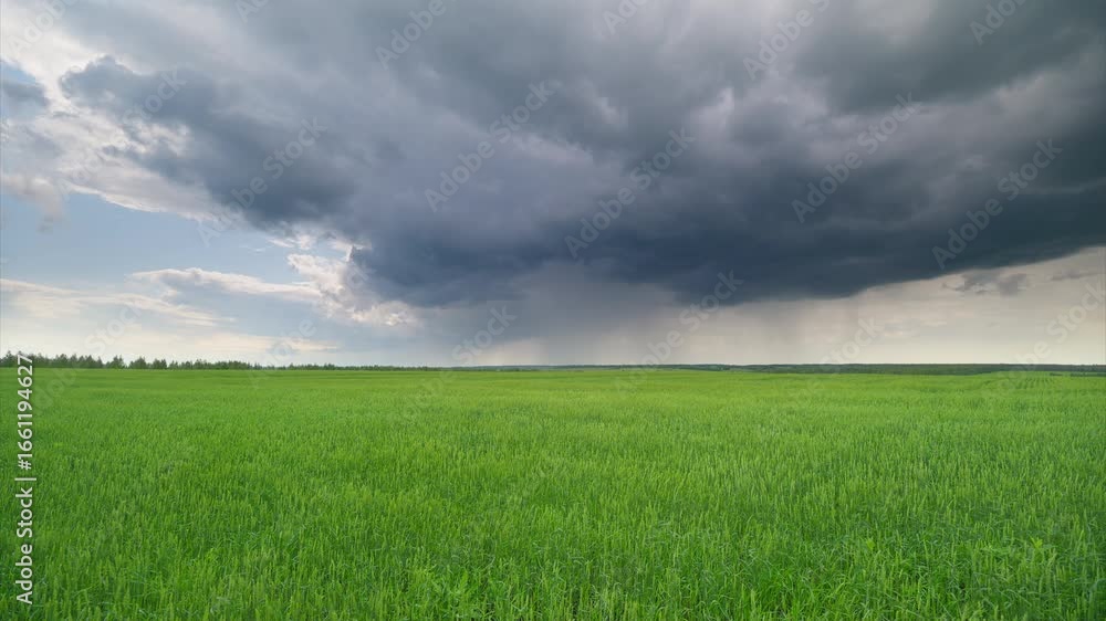 Dramatic Storm Clouds Hovering Over a Beautiful Green Field Landscape in the Great Outdoors Dramatic Storm Clouds Hovering Over a Beautiful Green Field Landscape in the Great Outdoors