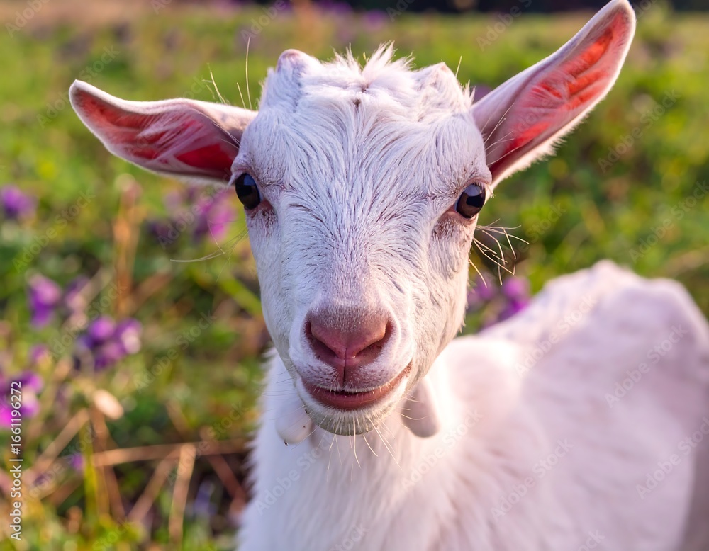 Obraz premium Adorable baby goat in field