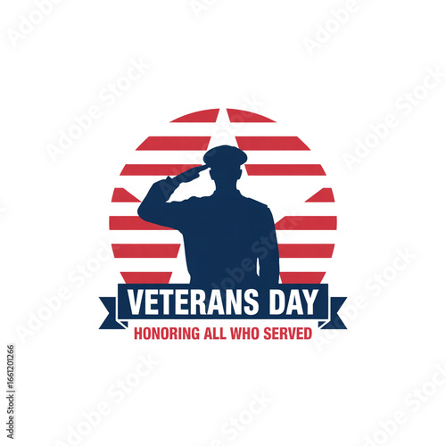 Saluting veteran silhouette honors all who served on Veterans Day with patriotic symbols