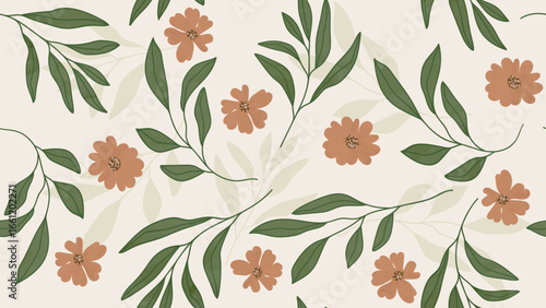 Abstract artistic foliage seamless pattern on beige background vector. Colorful botanical wallpaper with watercolor texture. Design for prints, cover, fabric, packaging, wall art, home decor.