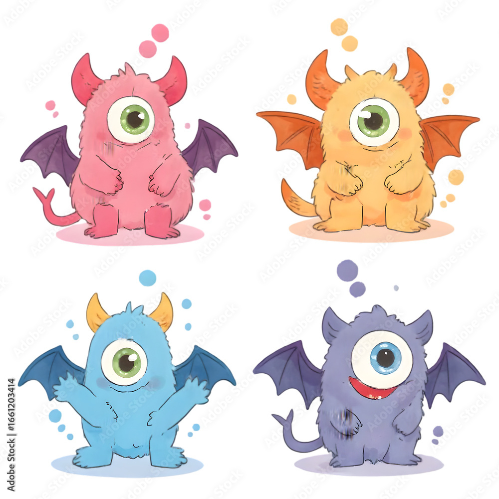 Fototapeta premium Cute monster eyeball with wings drawing