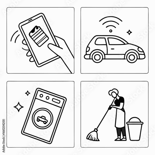 Smart Home Technology Concepts Car Access, Appliance Cleaning, and Housekeeping