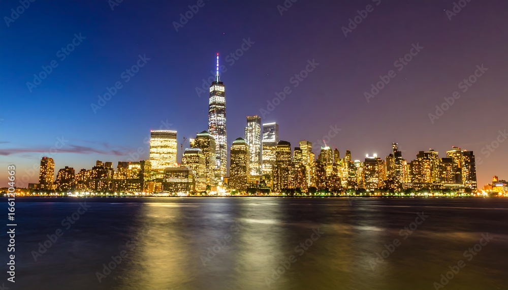 Obraz premium Nighttime cityscape of New York City skyline