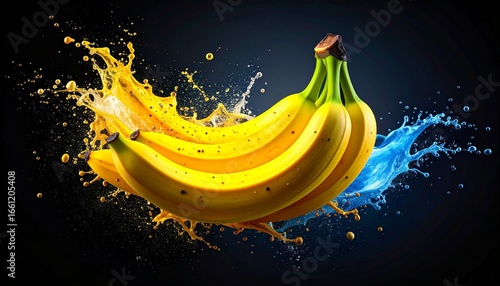 Wallpaper Mural Bunch of ripe bananas splashed with colorful liquid paint Torontodigital.ca