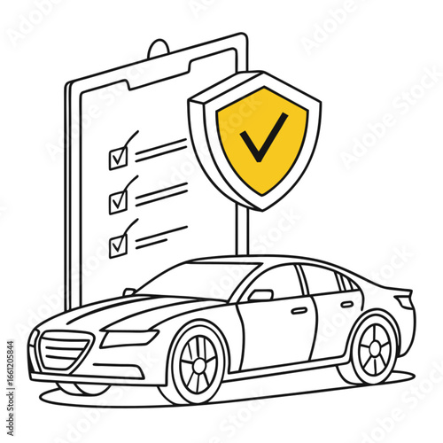 Car Insurance Policy Protection with Shield and Checklist Illustration
