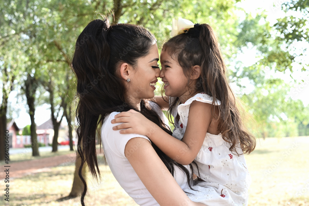 Fototapeta premium Mother and daughter kid enjoy nature together