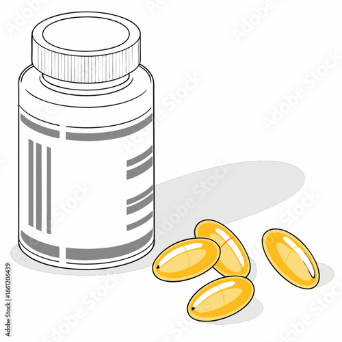 Bottle of Supplements and Softgel Capsules