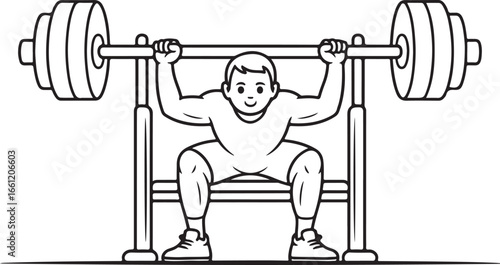 Hand-drawn Weightlifter Squatting with Barbell, Fitness and Strength Training Illustration