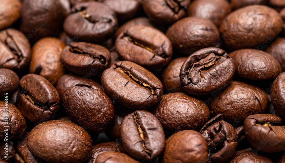 Naklejka premium Rich roasted coffee beans scattered on dark surface