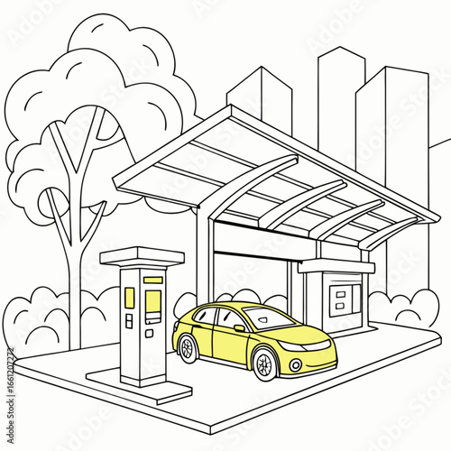 Eco-friendly Electric Vehicle Charging Station with Modern Car