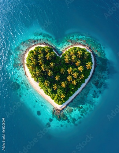Heart-shaped tropical island in ocean