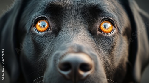 Close-up View of a Curious Black Dog With Expressive Golden Eyes.
