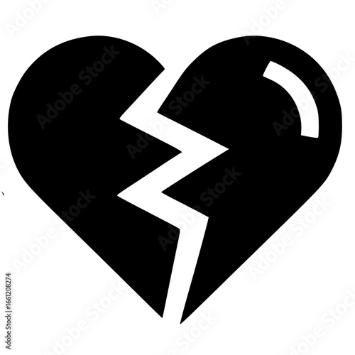 Heartbreak's Silent Echo: A minimalist monochrome graphic of a broken heart, a powerful emblem of emotional distress, vulnerability, and the raw pain of separation. 